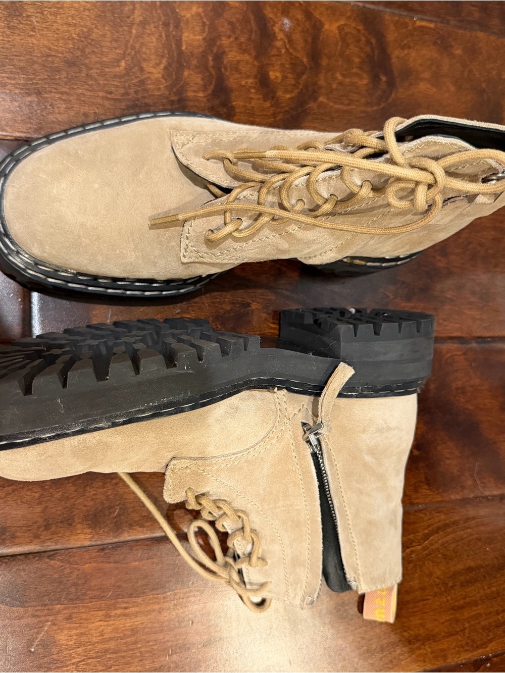 Proenza Schouler Beige Suede Lug Sole Combat Boots